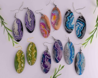 Agate Slice Inspired Hand Painted Statement Earrings