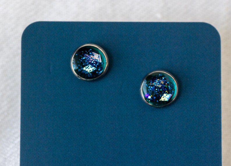 8mm Stainless Steel Blank Stud Earring Bezel assortment of colors, resin, sparkle, glitter image 7