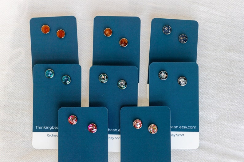 8mm Stainless Steel Blank Stud Earring Bezel assortment of colors, resin, sparkle, glitter image 1