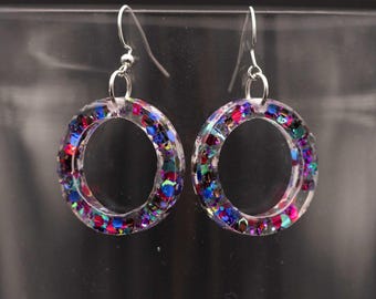 Fun Sparkly Jewel Tones Statement Resin Earrings