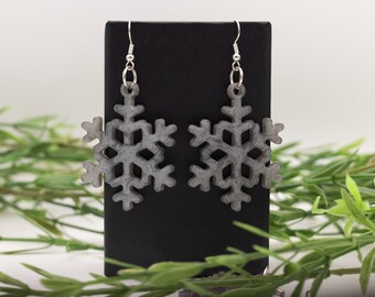 Festive lightweight snowflake earrings liquid metal resin