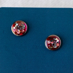 8mm Stainless Steel Blank Stud Earring Bezel assortment of colors, resin, sparkle, glitter image 5