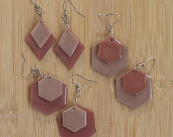 Handmade mauve and beige natural toned resin earrings