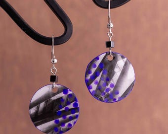 Small Circular dangle statement resin and paper earrings