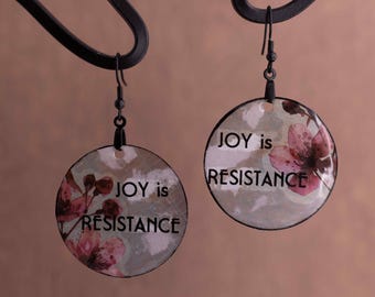 Joy is Resistance recycled paper and resin Statement Earrings