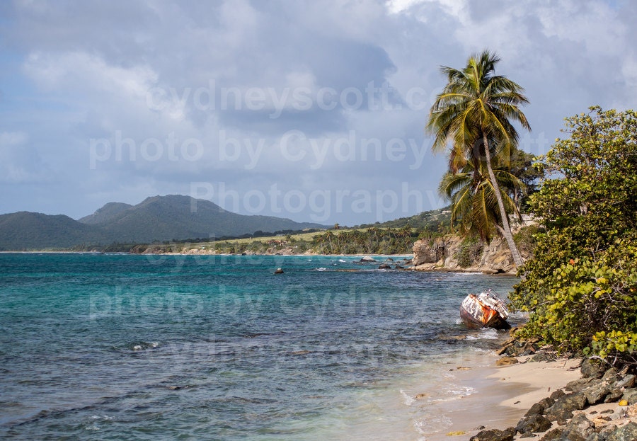 Travel Photography, Puerto Rican Beach Photo,vieques Island, Shipwreck