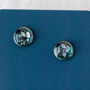 8mm Stainless Steel Blank Stud Earring Bezel assortment of colors, resin, sparkle, glitter image 4