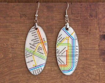 One-of-a-Kind Long Oval Paper & Resin Earrings – Featuring a Map of Copenhagen for travelers