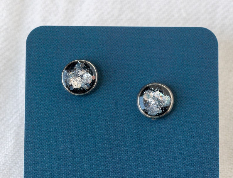 8mm Stainless Steel Blank Stud Earring Bezel assortment of colors, resin, sparkle, glitter image 2