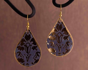 Gold and Gray Teardrop Statement Paper and Resin Earrings