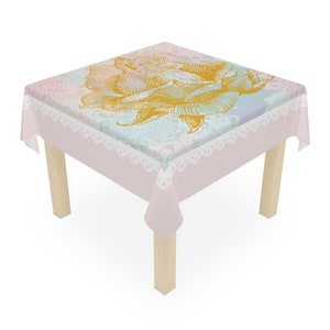 Victorian Inspired Pastel Punk Coquette Lace Gold Rose Tablecloth zdjęcie 1