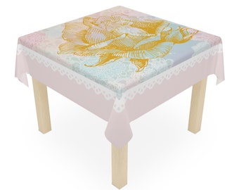 Victorian Inspired Pastel Punk Coquette Lace Gold Rose Tablecloth