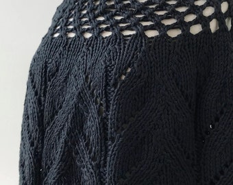Hand Knit Cotton Silk Capelet in Black: Unique Women's Fashion