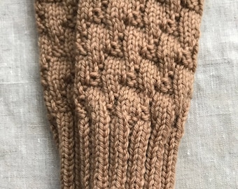 BEIGE Textured Fingerless Gloves, Merino Wool Knit Mitts / Gauntlets, Camel, Neutral, Brown, Glovelets, Mitts, Mittens, Texting SALE