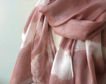 SAMPLE SALE Textile Art Silk Habotai Scarf, Hand Dyed, Natural Dyes, Terra Cotta, Rust Color, Earth Tone, Women, Gift for Her, Elegant