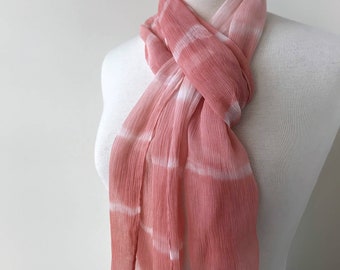 SAMPLE SALE Lightweight Silk Chiffon Scarf, Hand Dyed with Natural Dyes, Rose White, Art, Women, Gift for Mom, Wife, Romantic, Elegant, Y