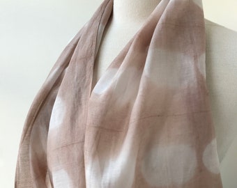 SAMPLE SALE Modern Tie Dye Art Scarf, Hand Dyed with Natural Dyes, Taupe and White, Textile Art, Slow Fashion, Gift for Her, Women, Ladies