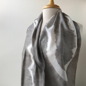 SAMPLE SALE Textile Art Silk Habotai Scarf, Hand Dyed with Natural Dyes, Silver Gray, Gift for Her, Women, Art To Wear, Soft, Mom, Wife