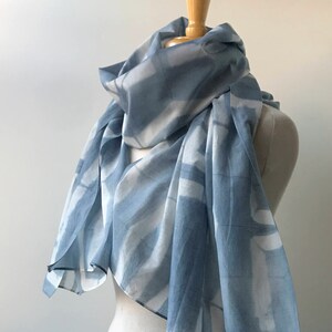 Oversized Textile Art Cotton and Silk Wrap, Hand Dyed in Resist Dye Technique w Natural Dyes, Indigo Blue, White, Scarf, Shawl, Large image 5