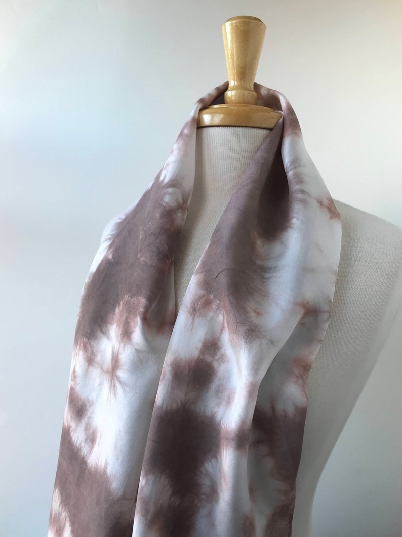 Artist Made Textile Art Silk Scarf, Hand Dyed with Natural Dyes, Chocolate Brown, Women, Gift for Her, Elegant, Abstract, Handmade, Artwear image 5