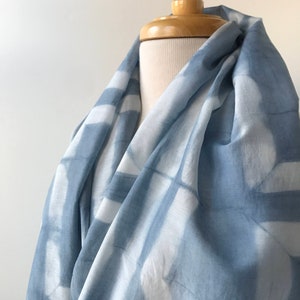 Oversized Textile Art Cotton and Silk Wrap, Hand Dyed in Resist Dye Technique w Natural Dyes, Indigo Blue, White, Scarf, Shawl, Large image 4