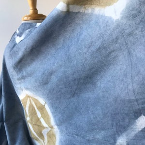 Indigo Blue Cotton Oversized Scarf, Hand-Dyed Textile Art Wrap