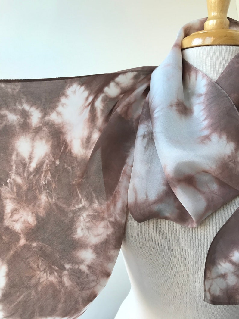 Artist Made Textile Art Silk Scarf, Hand Dyed with Natural Dyes, Chocolate Brown, Women, Gift for Her, Elegant, Abstract, Handmade, Artwear image 4