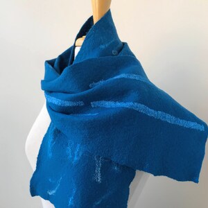 SAMPLE SALE Fiber Art Hand Felted Scarf, Merino Wool, Turquoise Blue, Abstract, Warm, Light, Winter, Artist, Wrap, Textile, Gift for Her
