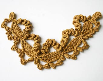 Golden Silk Textile Necklace, Crocheted, Fiber Art Jewelry, Textile Jewelry, Natural, Unusual, Boho, Elegant, Unique