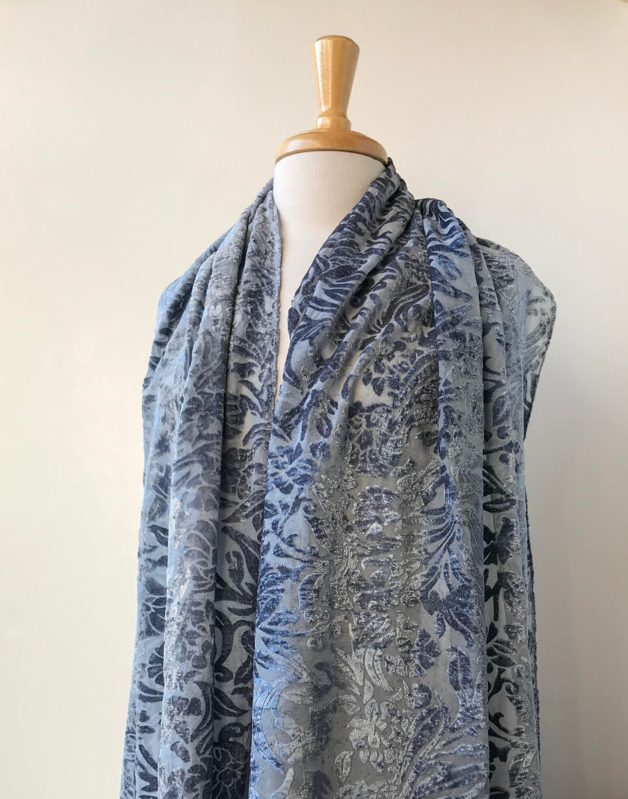 Velvet Shawl with Burnout Leaf Design Naturally Dyed Silk | Etsy