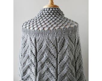 LIGHT GREY Sequoia Merino Wool Knit Capelet, Chunky, Lace, Hand Knit, Made in New York, Soft, Hygge, Sweater, Poncho, Wrap, Cape, Winter