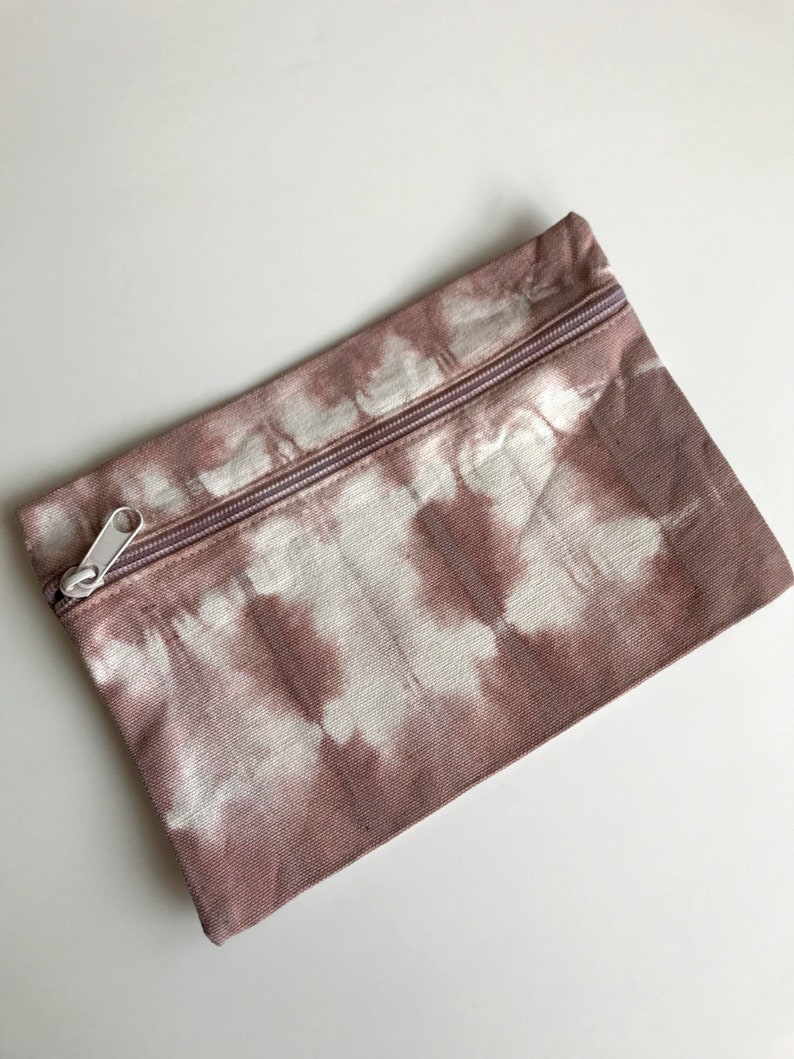 Shibori Itajime Design Travel Wine Terra Cotta Zipper Pouch Purse Bag Cotton Canvas Hand Dyed with Natural Dyes Makeup Gift