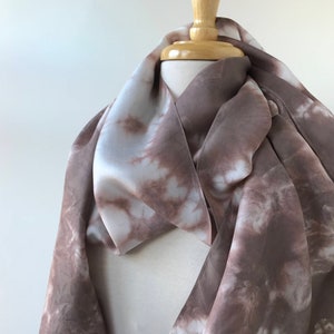 Artist Made Textile Art Silk Scarf, Hand Dyed with Natural Dyes, Chocolate Brown, Women, Gift for Her, Elegant, Abstract, Handmade, Artwear image 2