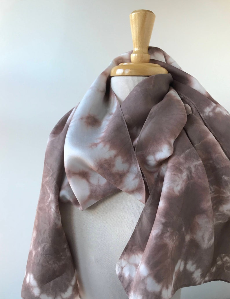 Artist Made Textile Art Silk Scarf, Hand Dyed with Natural Dyes, Chocolate Brown, Women, Gift for Her, Elegant, Abstract, Handmade, Artwear image 2