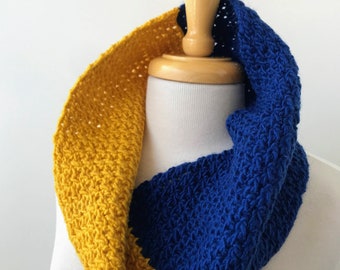 BENEFIT FOR UKRAINE Hand Knit Snood Scarf, Blue and Yellow, Cowl, Loop, Infinity, Handmade, Women, Men, Gender Neutral, Circle, Loop, Gift