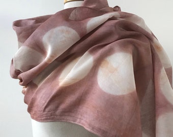 SAMPLE SALE Handmade Resist Dyed Art Scarf, Hand Dyed with Natural Dyes, Burgundy, Orange, White, Textile Art, Slow Fashion, Women