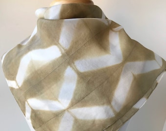 Pure Silk Resist Dyed Pure Square Scarf, Artist Made, Natural Dyes, Green, White, Square, Fashion, Winter, Elegant Gift, Geometric Pattern