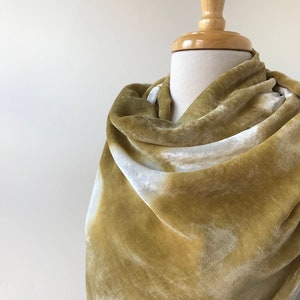 Artist Made Resist Dyed Velvet Scarf, Rayon and Silk, Olive Green and White, Hand Dyed with Natural Dyes, Women, Winter, Large, Autumn image 6