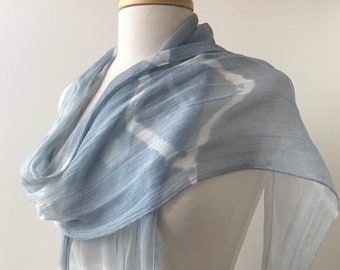 SAMPLE SALE Light Indigo Blue Silk Chiffon Scarf, Hand Dyed with Natural Dyes, Summer, Spring, Women, Gift for Her, Soft, Elegant, Handmade