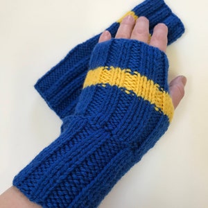 BENEFIT FOR UKRAINE Hand Knit Fingerless Gloves, Blue and Yellow, Gauntlets, Mitts, Mittens, Handmade, Men, Women, Gender Neutral, Gift image 2