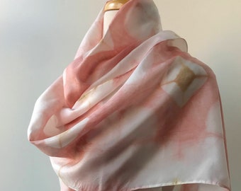 SAMPLE SALE Artist Made Textile Art Silk Scarf, Hand Dyed with Natural Dyes, Pastel, Soft, White, Women, Gift for Her,  Handmade, Artwear