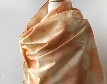 SAMPLE SALE Artist Made Textile Art Cotton Scarf, Hand Dyed, Natural Dyes, Earthy, Warm Orange, Yellow, Gift for Her, Tie Dye, Organic