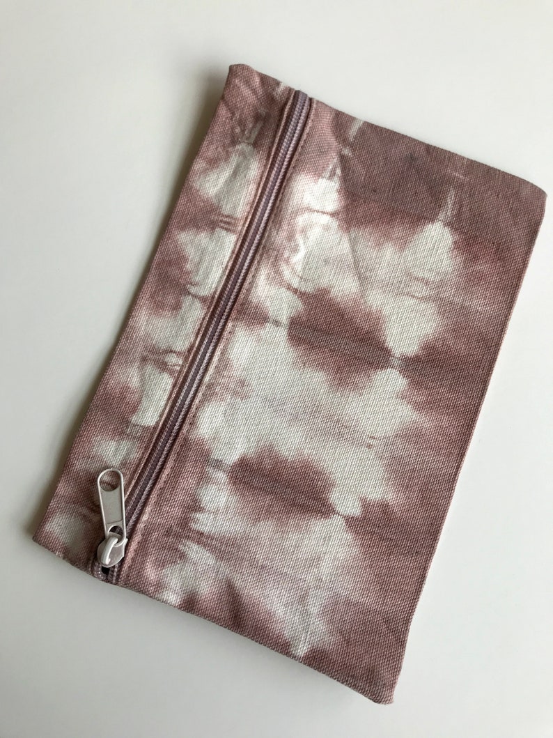 Shibori Itajime Design Travel Wine Terra Cotta Zipper Pouch Purse Bag Cotton Canvas Hand Dyed with Natural Dyes Makeup Gift