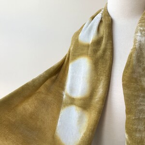 Artist Made Resist Dyed Velvet Scarf, Rayon and Silk, Olive Green and White, Hand Dyed with Natural Dyes, Women, Winter, Large, Autumn image 7