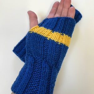 BENEFIT FOR UKRAINE Hand Knit Fingerless Gloves, Blue and Yellow, Gauntlets, Mitts, Mittens, Handmade, Men, Women, Gender Neutral, Gift image 3