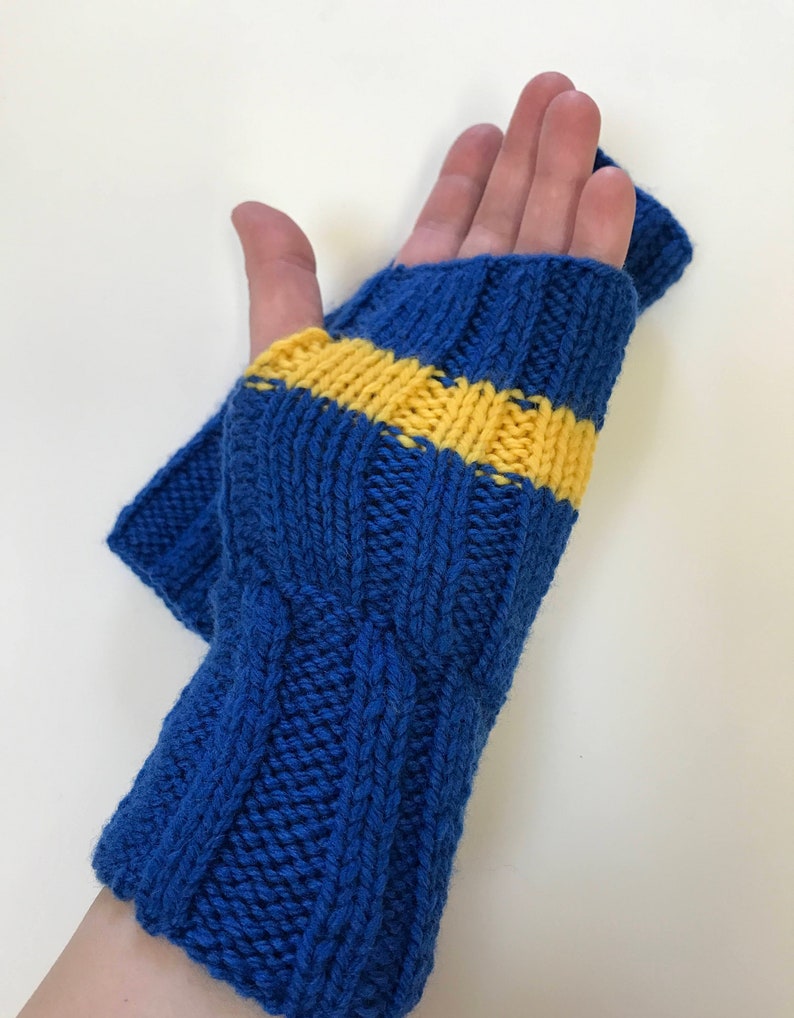 BENEFIT FOR UKRAINE Hand Knit Fingerless Gloves, Blue and Yellow, Gauntlets, Mitts, Mittens, Handmade, Men, Women, Gender Neutral, Gift image 3