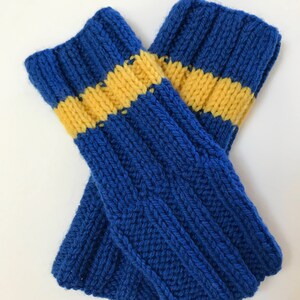 BENEFIT FOR UKRAINE Hand Knit Fingerless Gloves, Blue and Yellow, Gauntlets, Mitts, Mittens, Handmade, Men, Women, Gender Neutral, Gift image 4