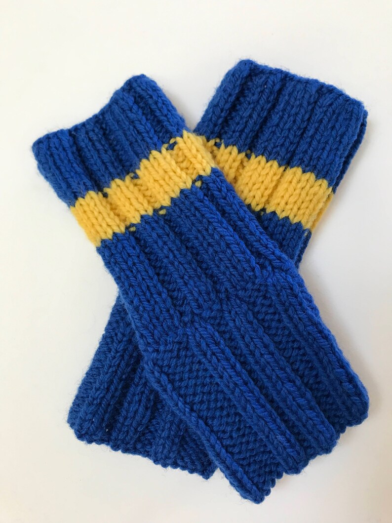 BENEFIT FOR UKRAINE Hand Knit Fingerless Gloves, Blue and Yellow