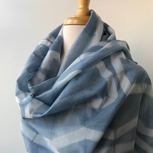 Oversized Textile Art Cotton and Silk Wrap, Hand Dyed in Resist Dye Technique w Natural Dyes, Indigo Blue, White, Scarf, Shawl, Large image 3