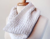 SAMPLE SALE - Women's Fashion Accessories - Hand-Knit Cowl Scarf - Merino Wool Scarf - Snow White